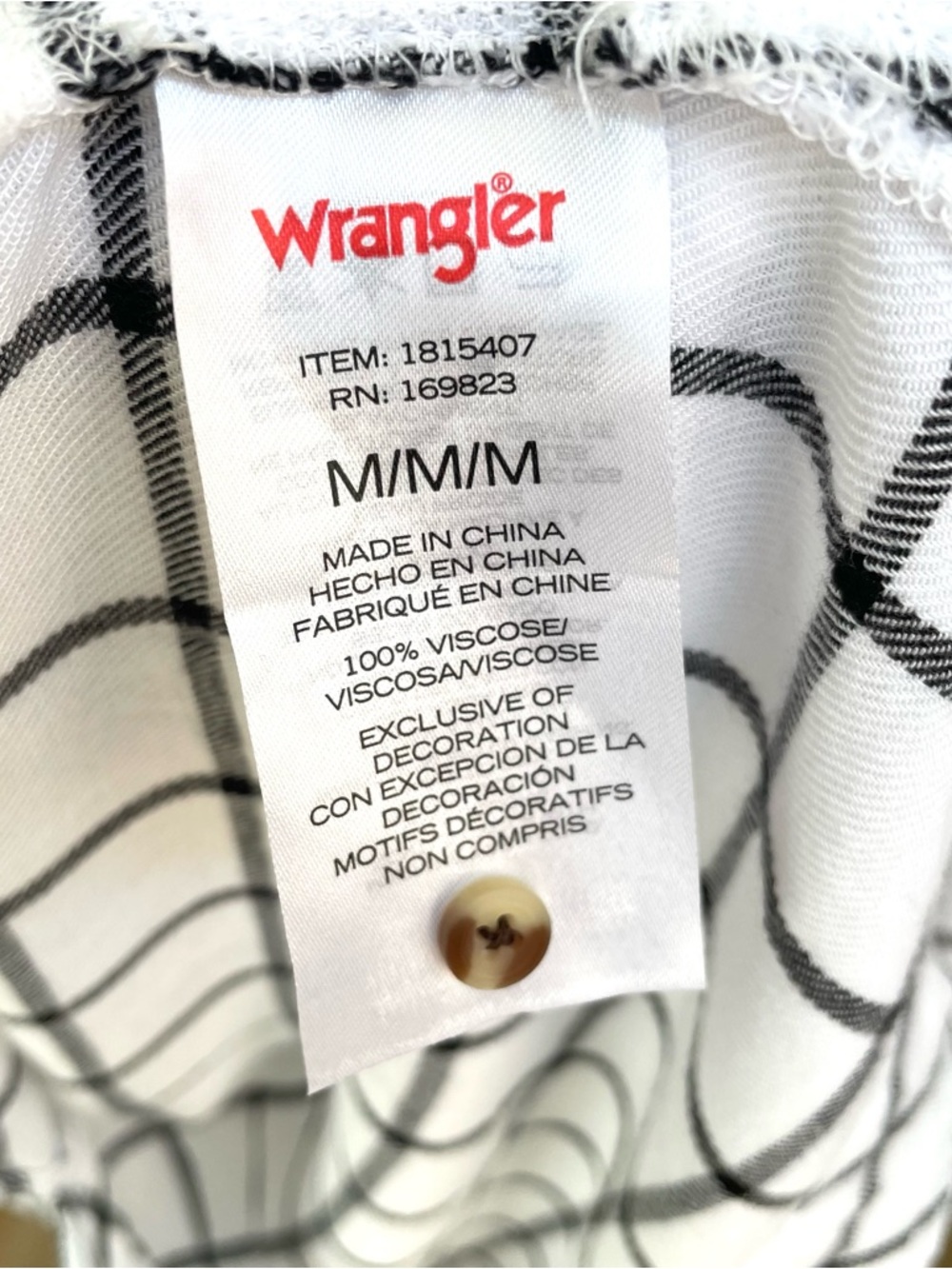 Wrangler Women’s Plaid Blouse Medium- Black & White Windowpane Pintuck Boho Top - Picture 12 of 13